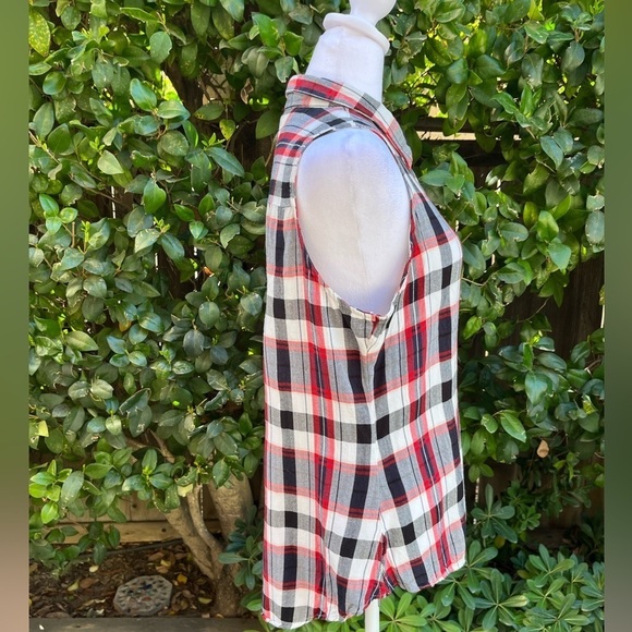 Shyanne Country Western Snap Front Sleeveless Red Black White Plaid Top L - Picture 5 of 10